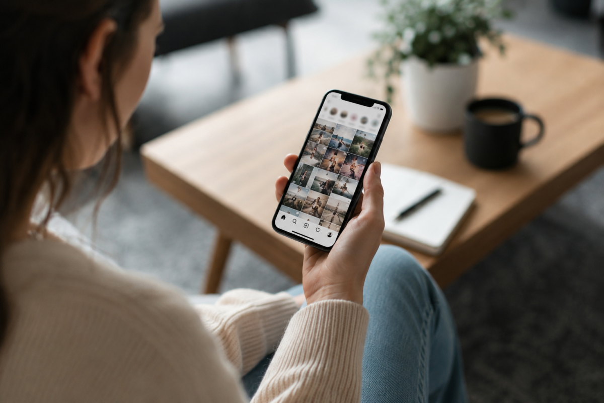 Personne consultant les réseaux sociaux sur smartphone pour améliorer la visibilité d'une entreprise sur Google